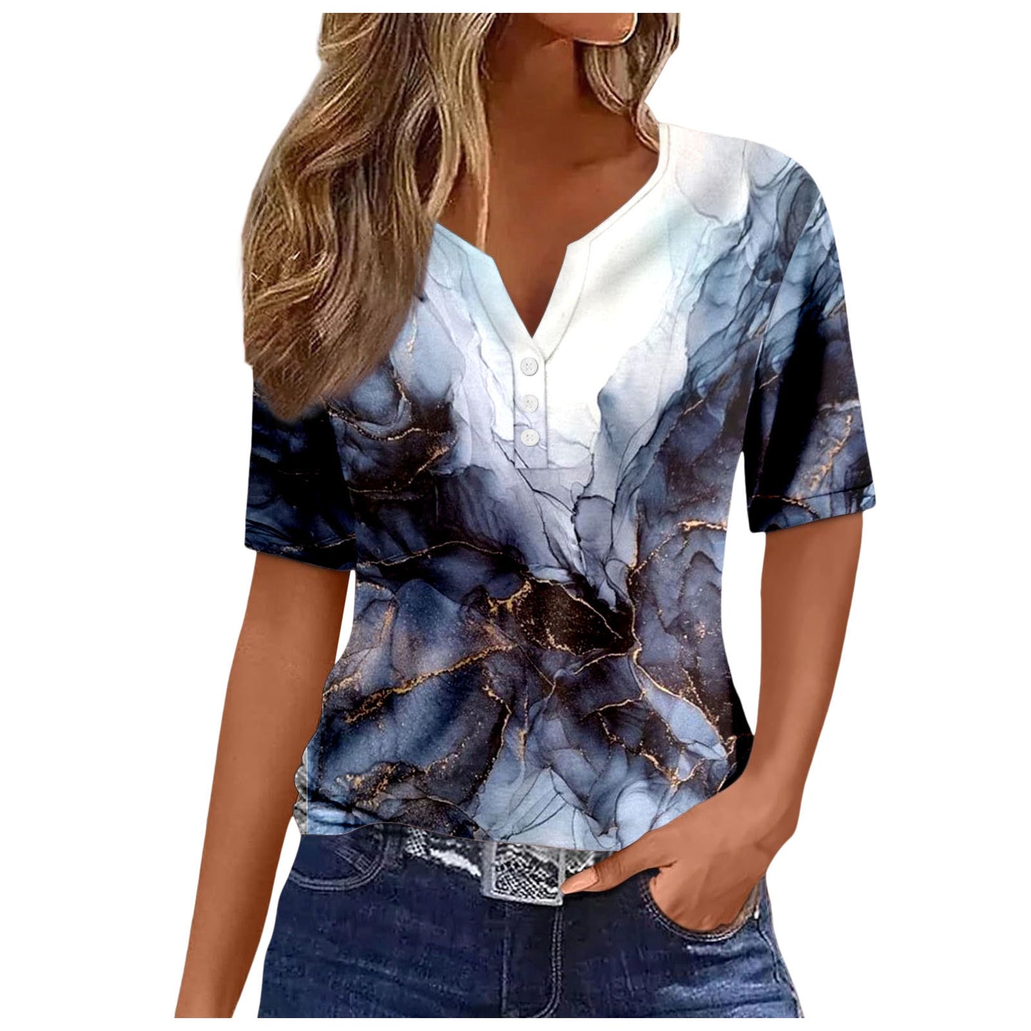 Women's V-neck Printed Loose Short Sleeve