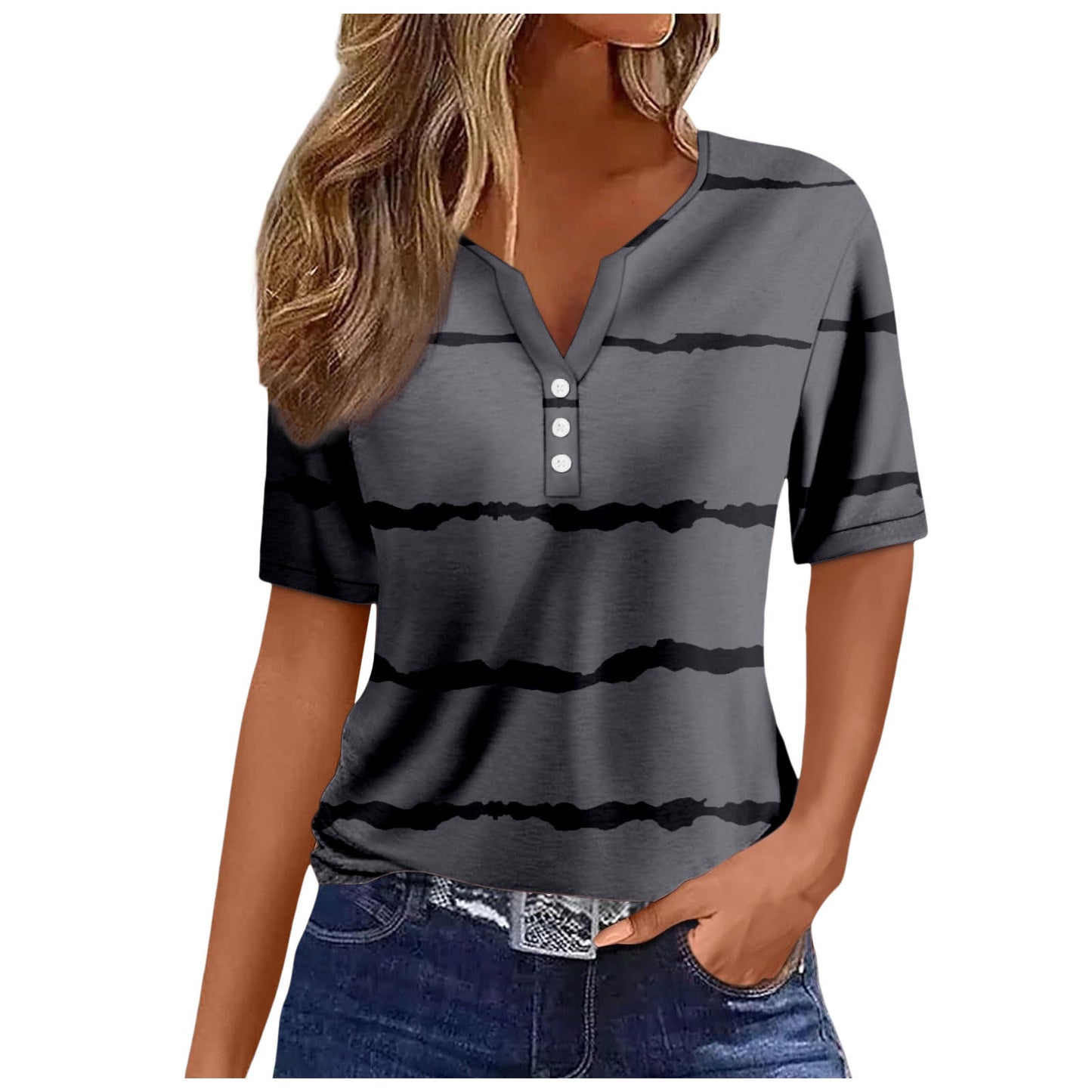 Women's V-neck Printed Loose Short Sleeve