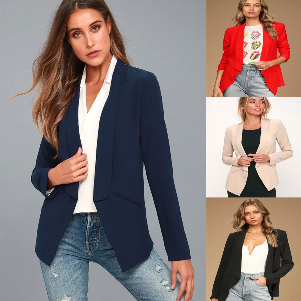 Elegant Women Clothing Coat Top Solid Color Slim Fit Long Sleeves Solid Color Small Blazer