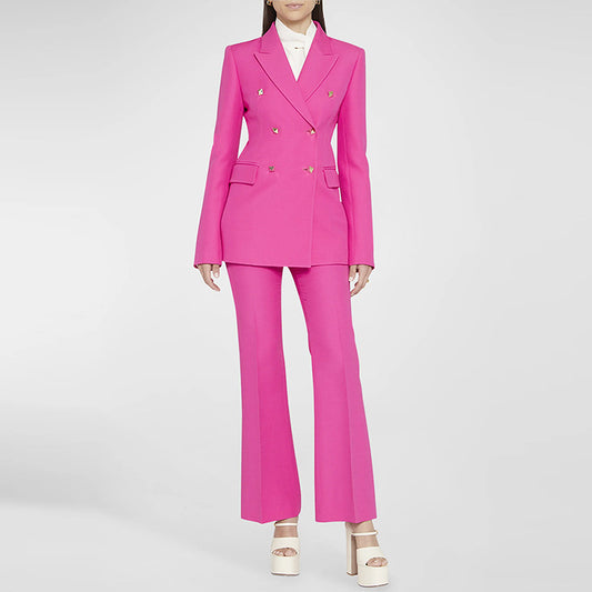 Star Square Buckle Slim Blazer Flared Pants Suit Two Piece Suit