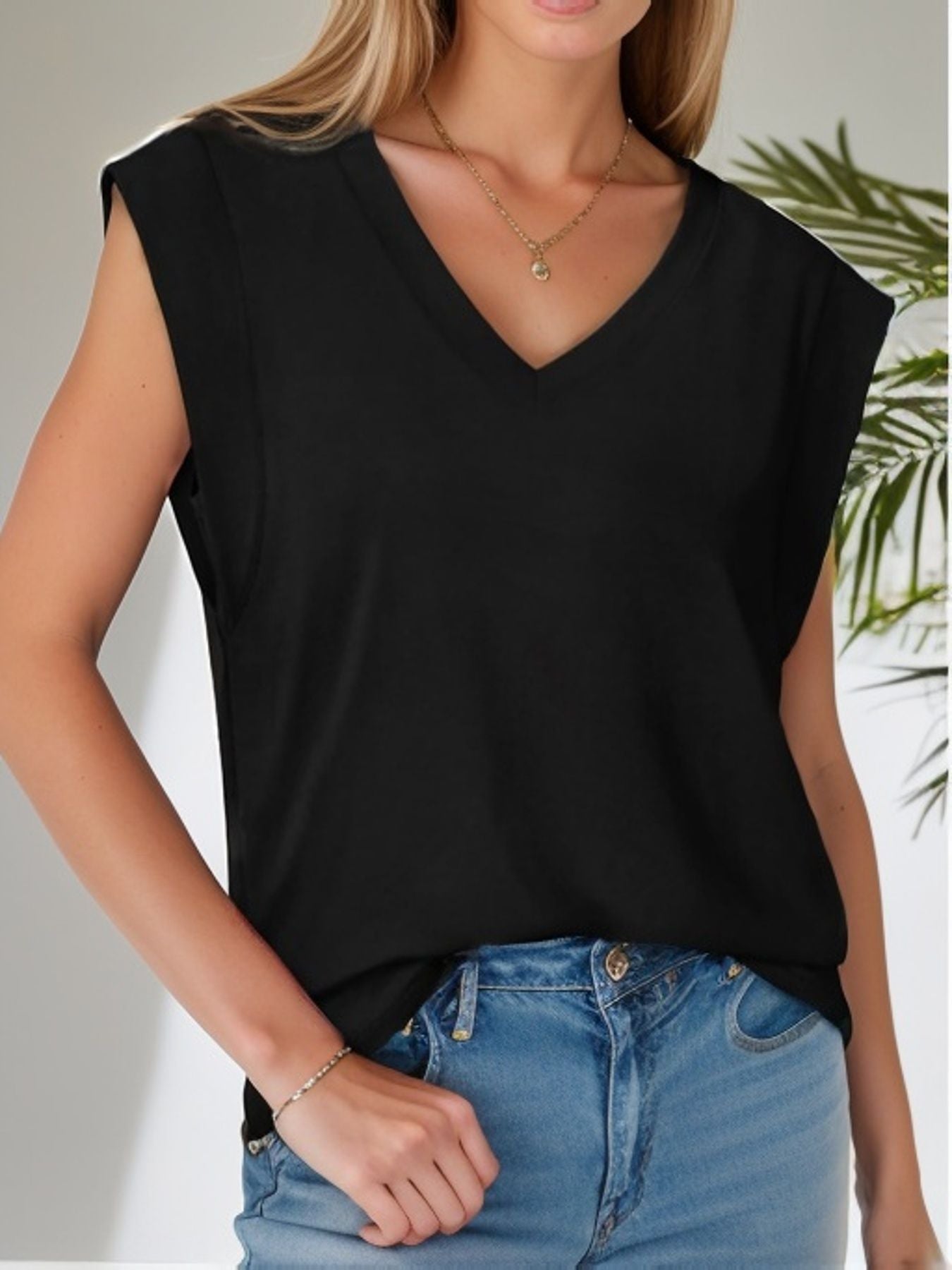 Camiseta holgada con cuello en V para mujer