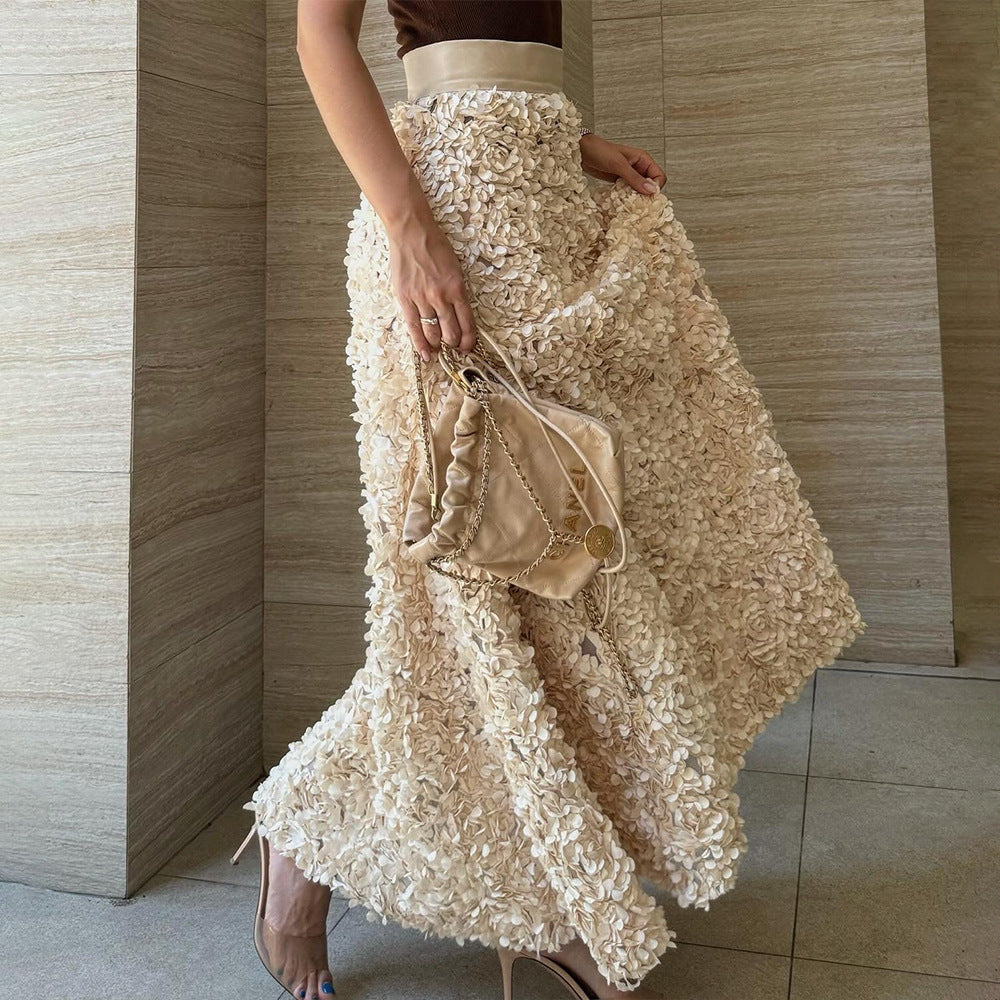 Women Autumn Winter Petal Design Long Skirt