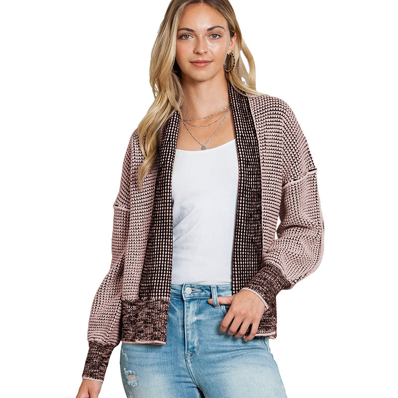 Automne hiver diamant à carreaux Cardigan pull femmes en chaud vêtements coupe large tricots femmes