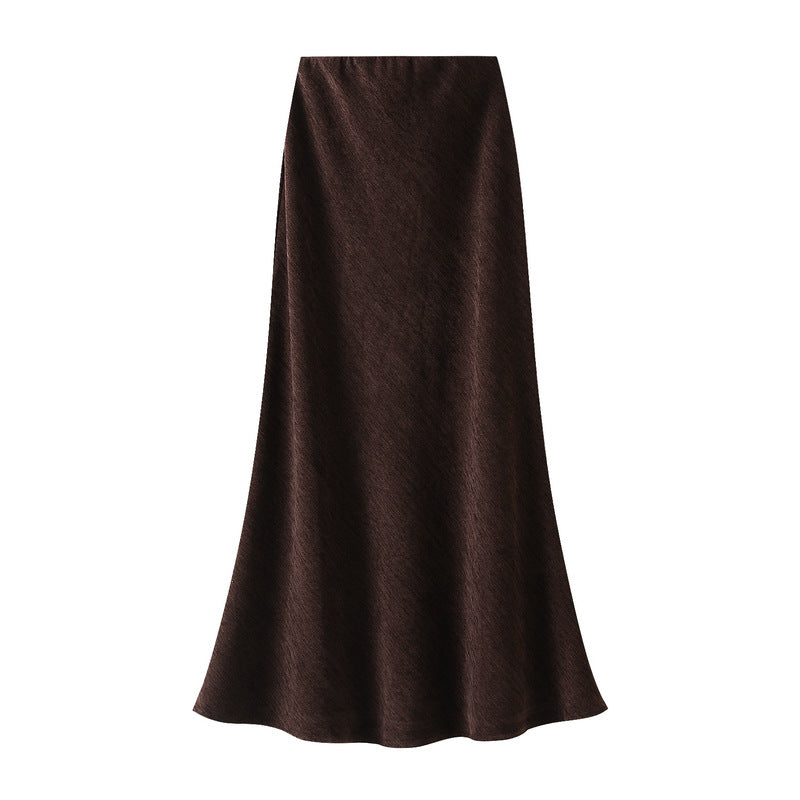 High End Fishtail Skirt Thickened Autumn Winter High Waist Slimming A line Large Hem Long Skirt