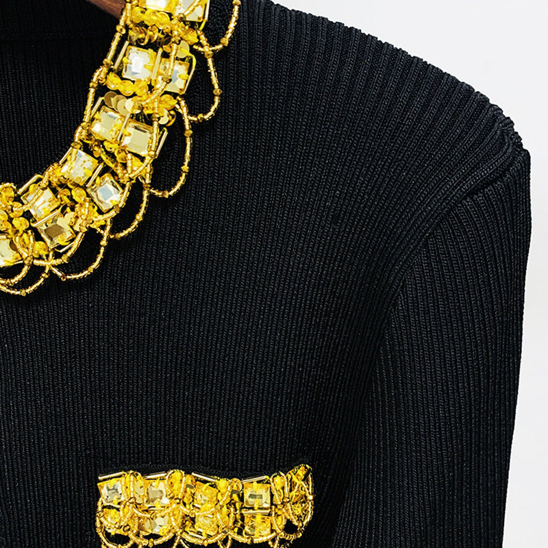 Goods Stars Socialite Heavy Industry Beads Diamond Zipper Sweater Coat