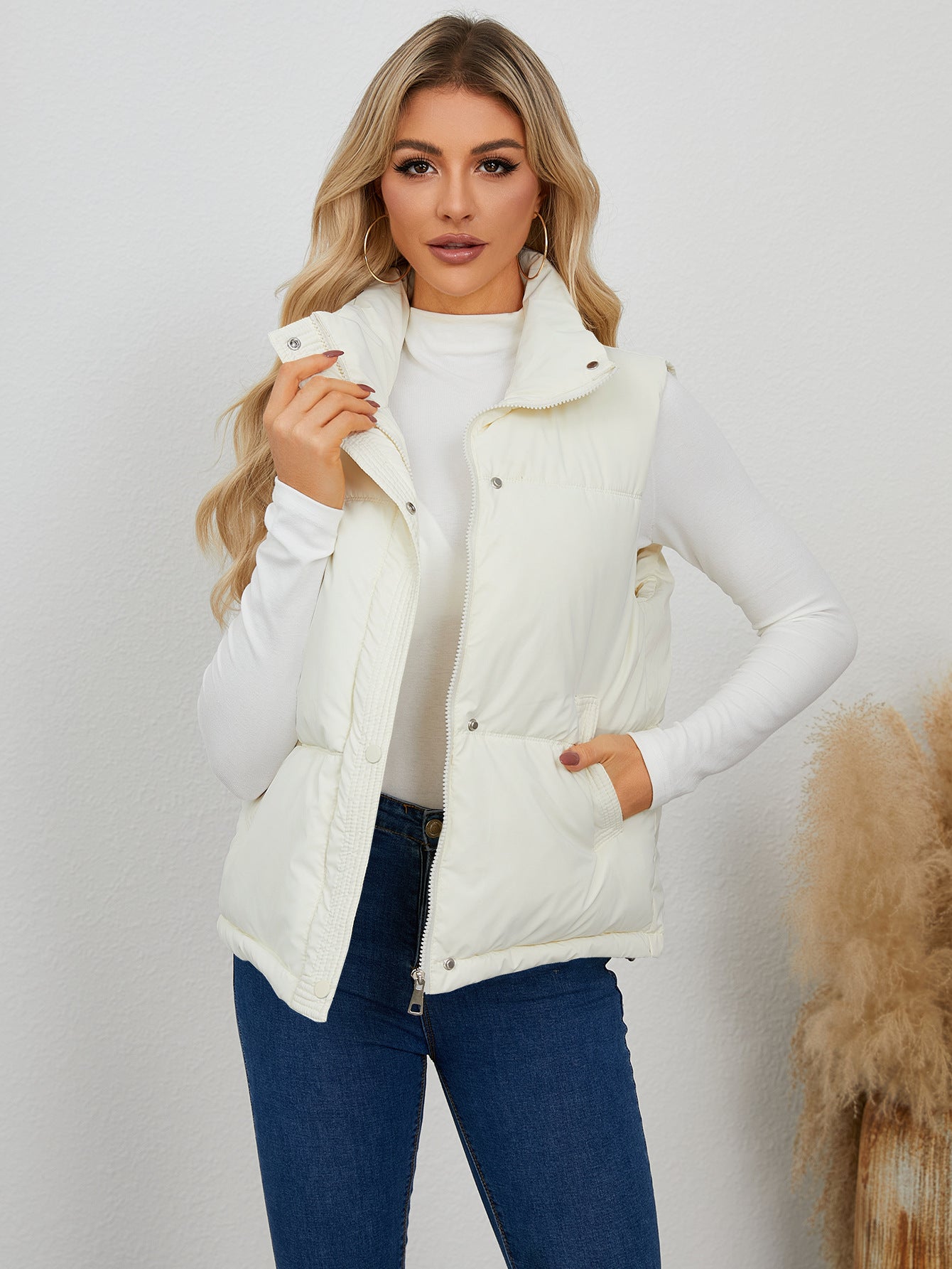 Vêtements pour femmes automne hiver court matelassé col montant gilet manteau épais gilet gilet coton