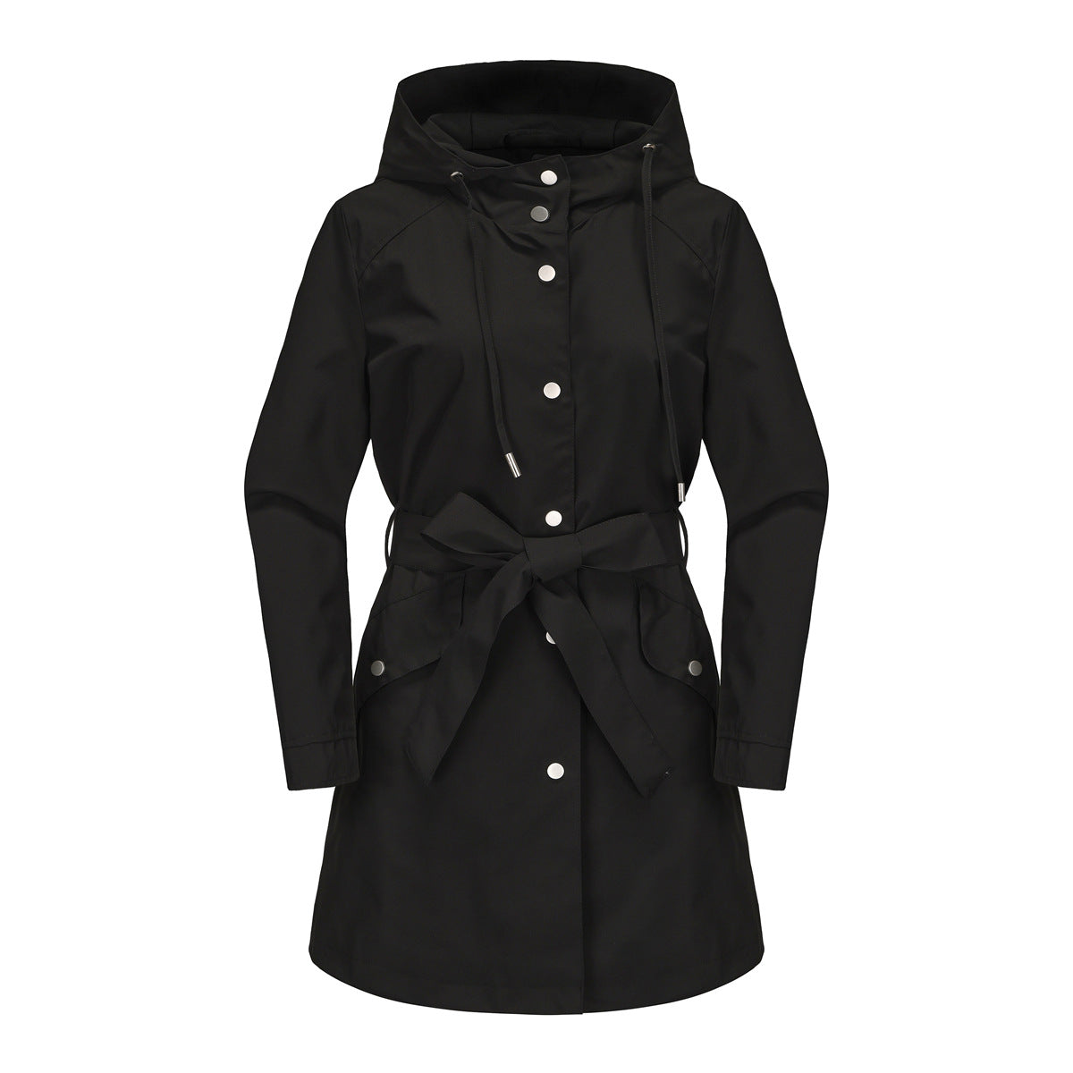 Spring Autumn Hooded Waterproof Coat Containing Belt Thin Casual Loose Trench Coat Women