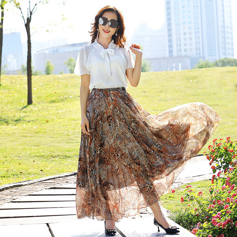 Chiffon Skirt Printed Floral High Waist Slimming