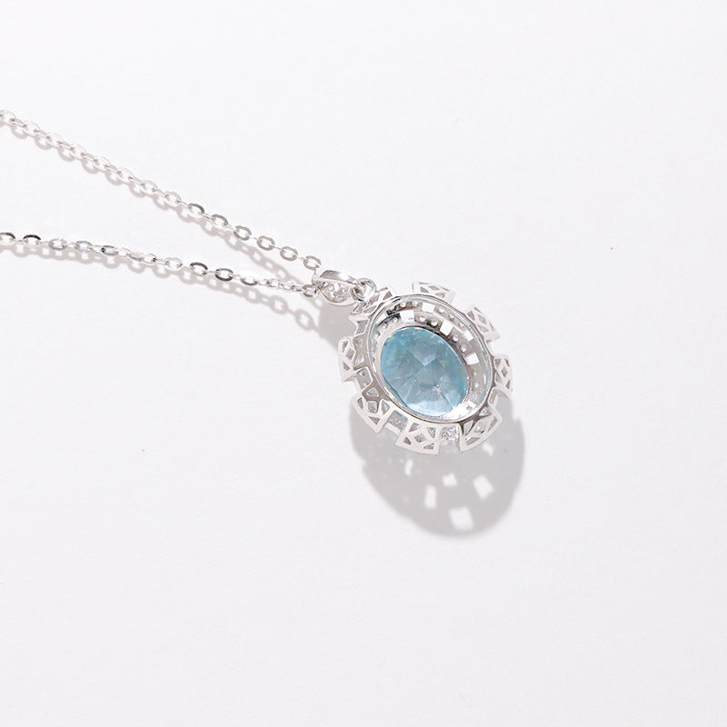 Collier en argent sterling S925 avec zirconium bleu, coupe fleur de glace, nouveauté 2024