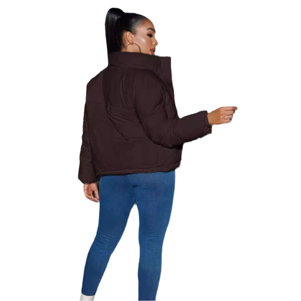 Veste courte rembourrée en similicuir pour femme, manteau d'hiver à petit col en coton