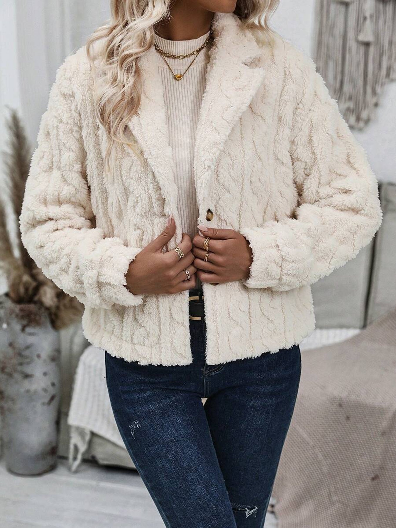 Manteau cardigan décontracté à boutons en peluche pour femme, automne et hiver