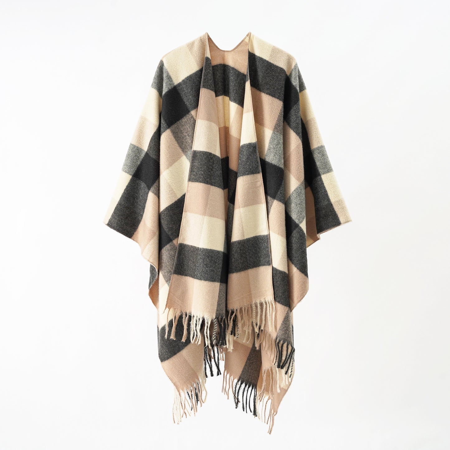 Classics Split Plaid Shawl Tassel Autumn Winter Thickening Cashmere Cloak