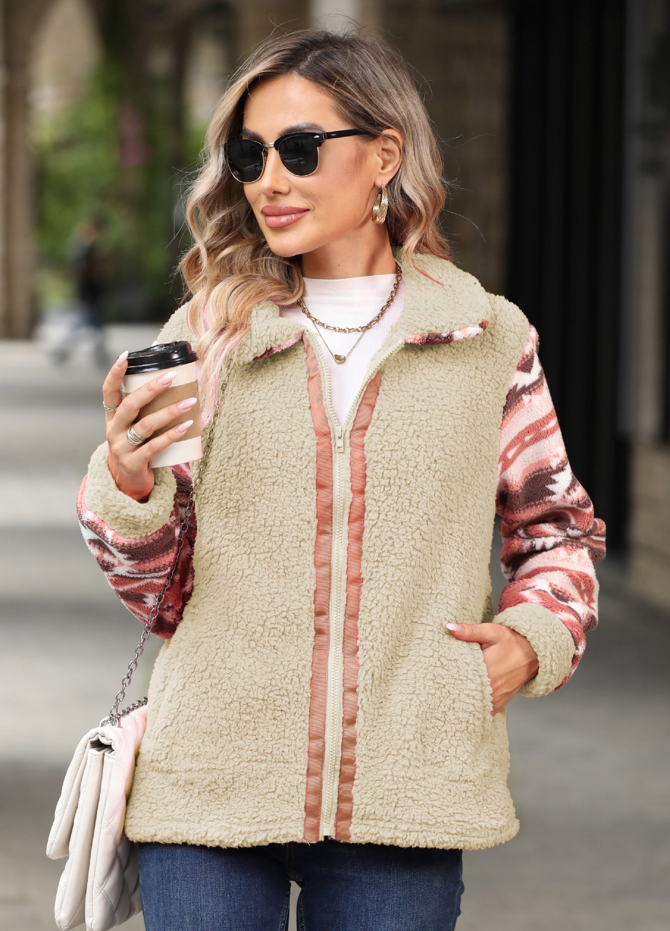 Ropa de mujer Otoño Invierno Chaqueta de punto con cuello de manga larga nacional Abrigo de felpa