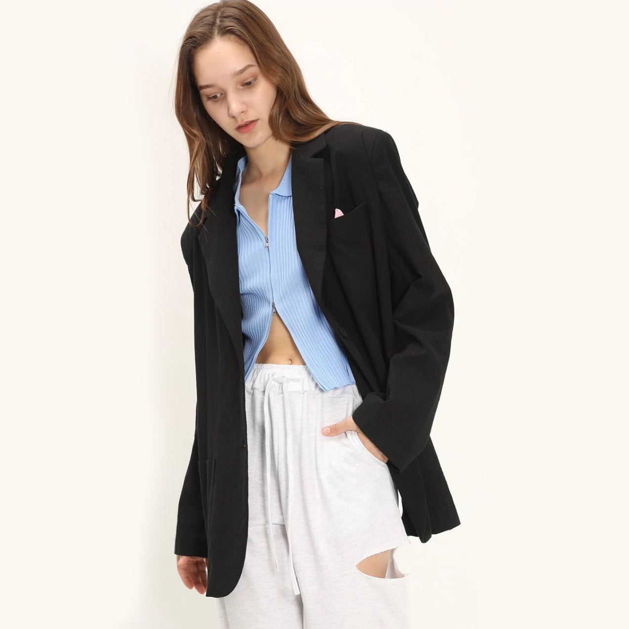 Otoño Invierno mujer ropa suelta bolsa hebilla acolchado hombro abrigo todo a juego Casual Blazer Blazer