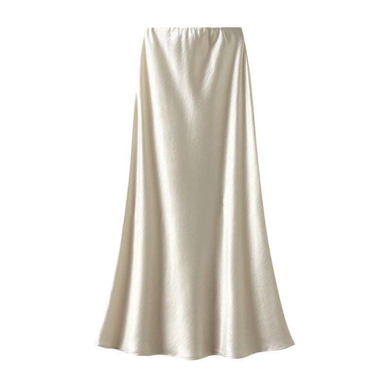 Elegant Pleated Streamer Satin Fishtail Skirt Women Autumn Drooping Slimming Sheath A Line Long Skirt