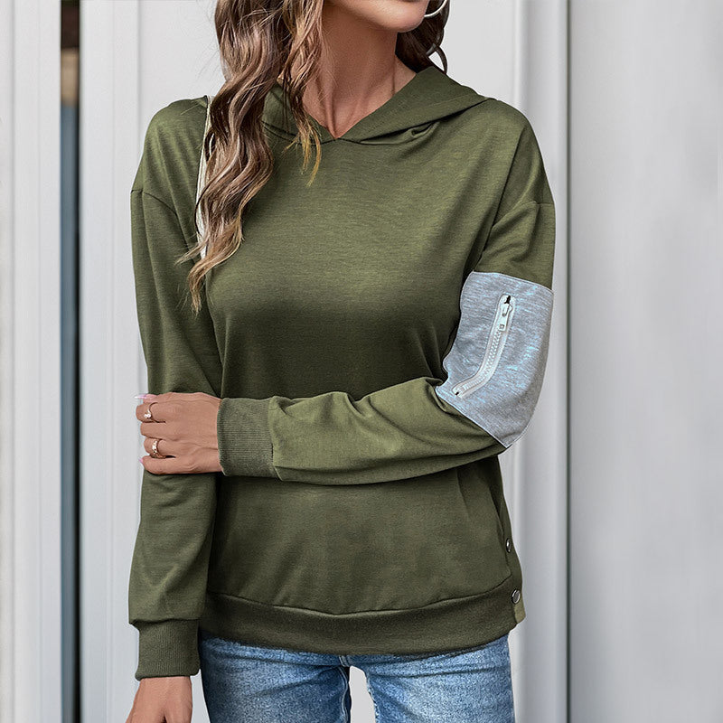 Autumn Casual Sweater Pullover Color Stitching Hoodie Women