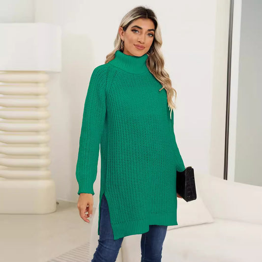 Chemise de Base pour femmes, vêtements pour femmes, automne hiver, pull épais, col roulé, robe fendue Simple