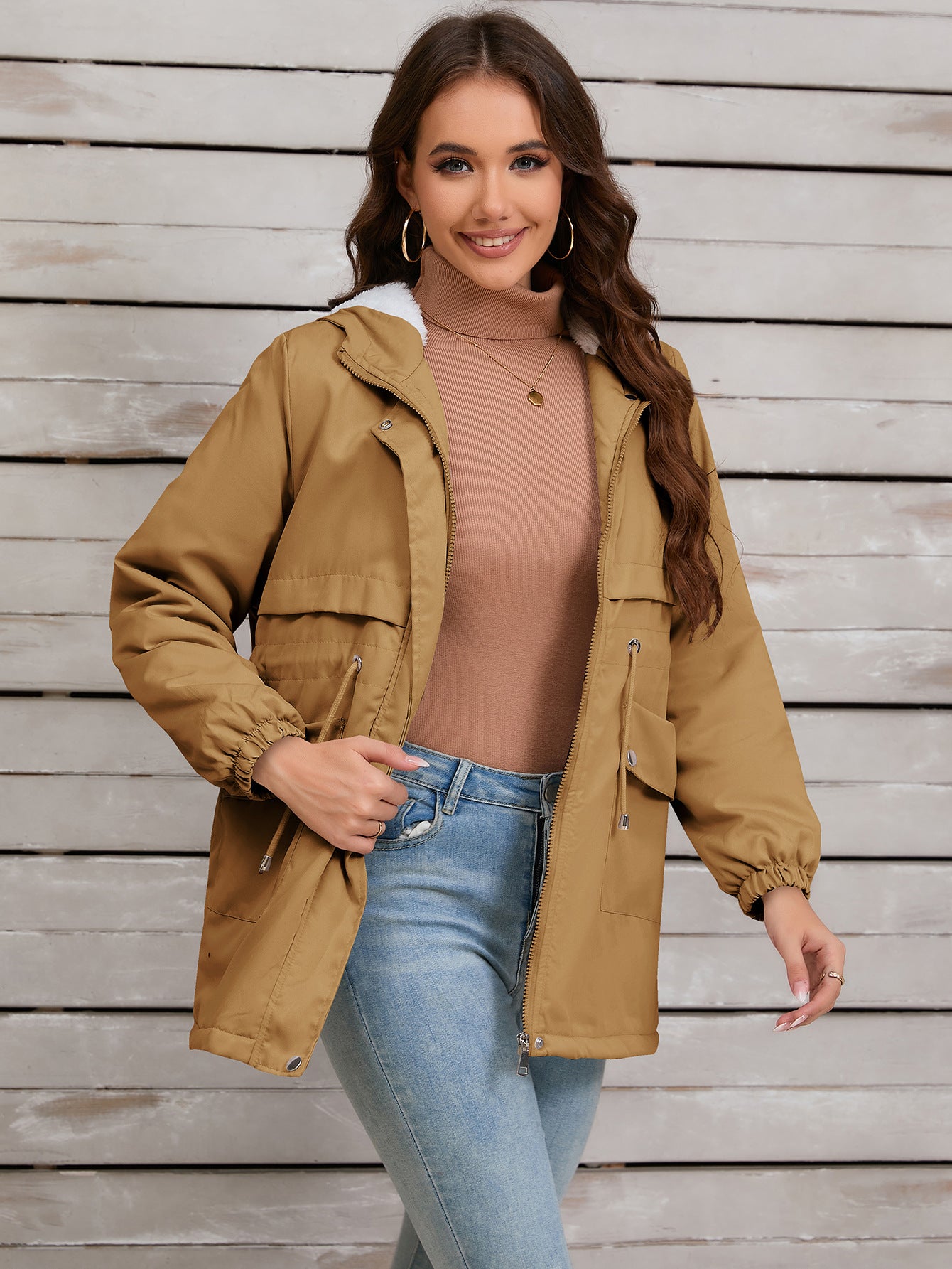 Manteau à capuche avec doublure en fourrure explosive pour femme, veste épaisse et chaude pour l'automne et l'hiver