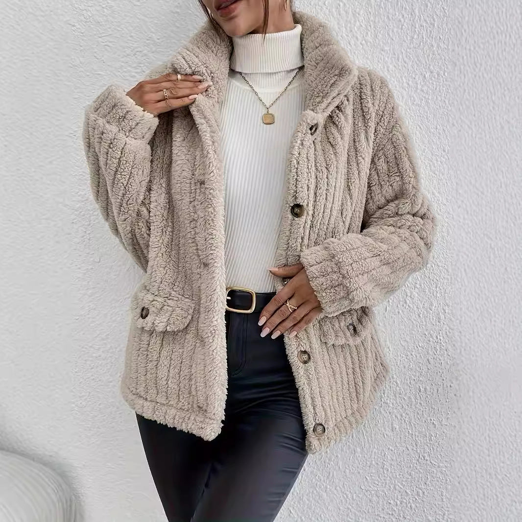 Cardigan à boutons en peluche automne-hiver manteau décontracté