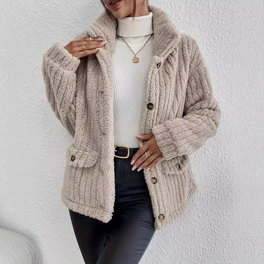 Cardigan à boutons en peluche automne-hiver manteau décontracté