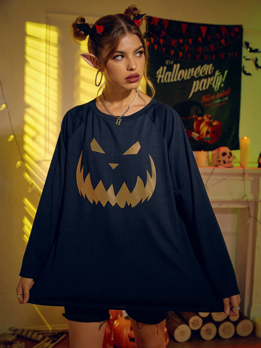 Pull ample à manches longues imprimé Halloween pour femme