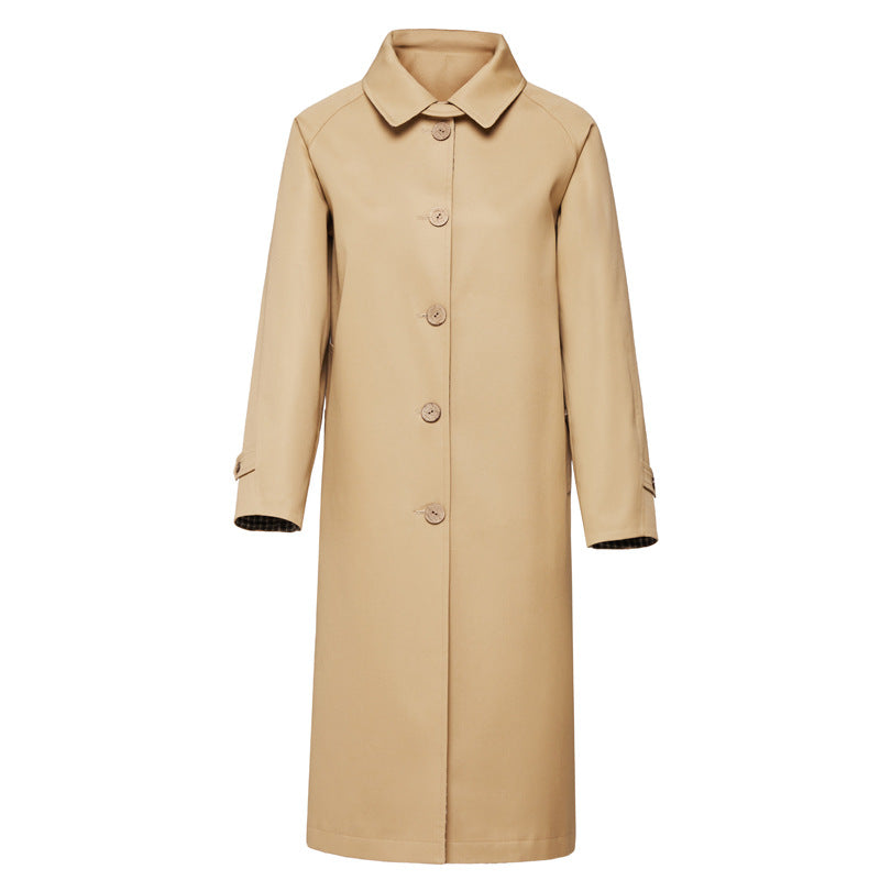 Element automne hiver épais coutures croustillantes Plaid Simple simple boutonnage Long Trench Coat pour les femmes