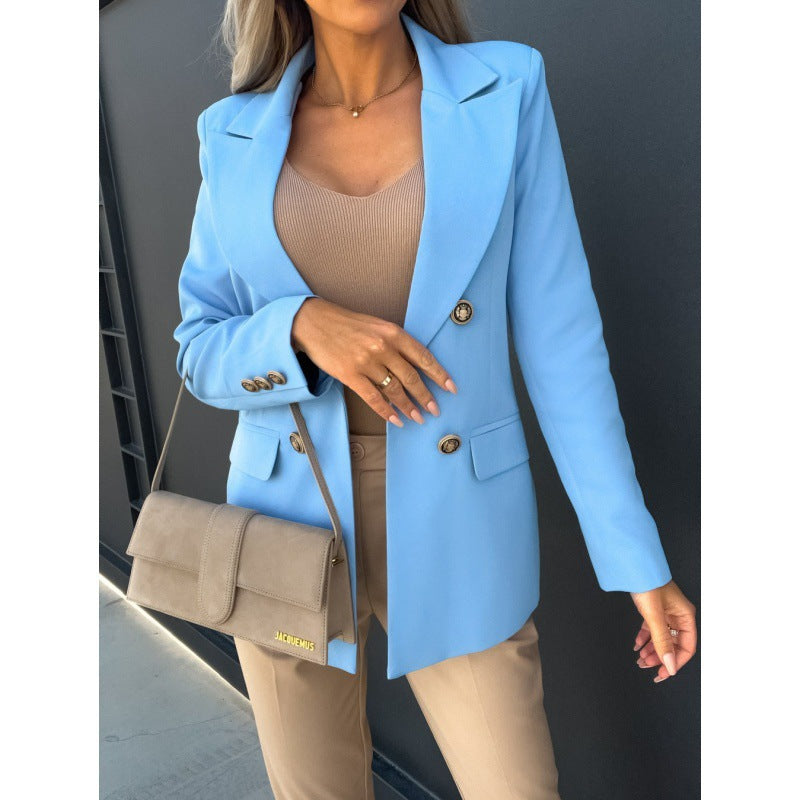 Double Breasted Solid Color Small Blazer for Women