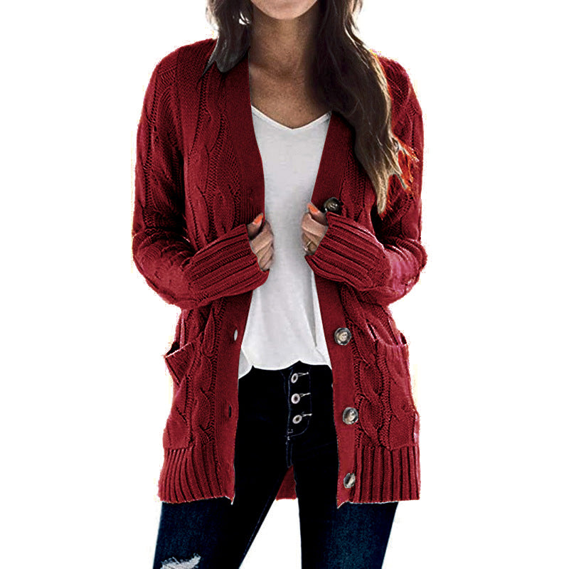 Cardigan en tricot à manches longues et col en V pour femme, décontracté, automne et hiver