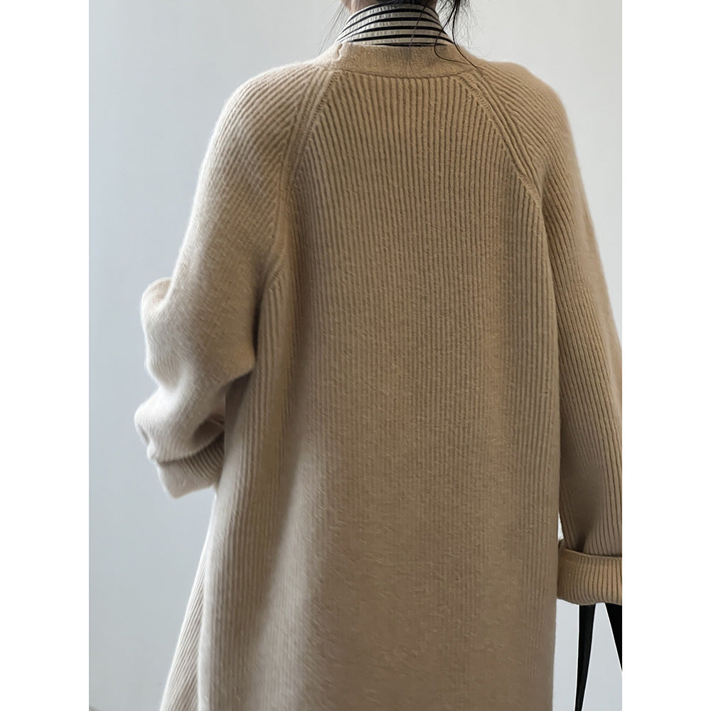 Pull doux cardigan manteau femme mi-long automne hiver simple tricot haut