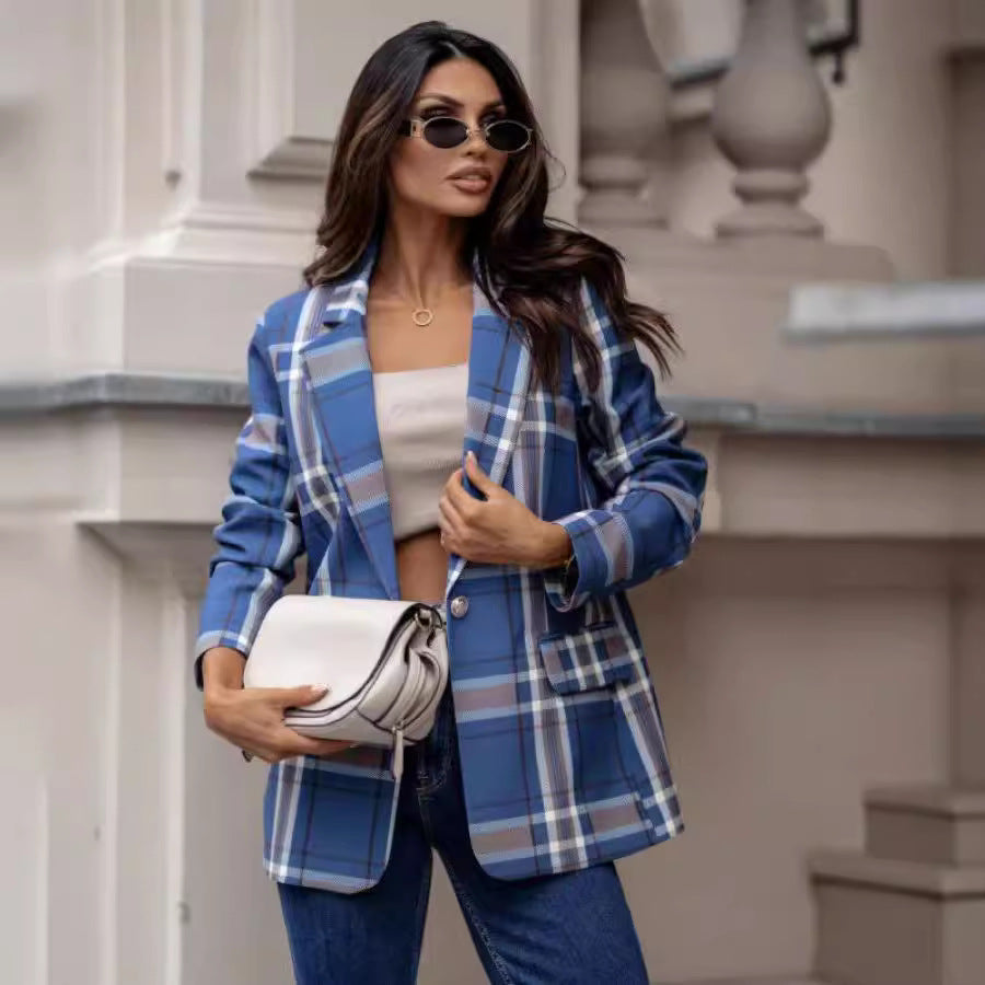 Autumn Plaid Blazer Women Clothing