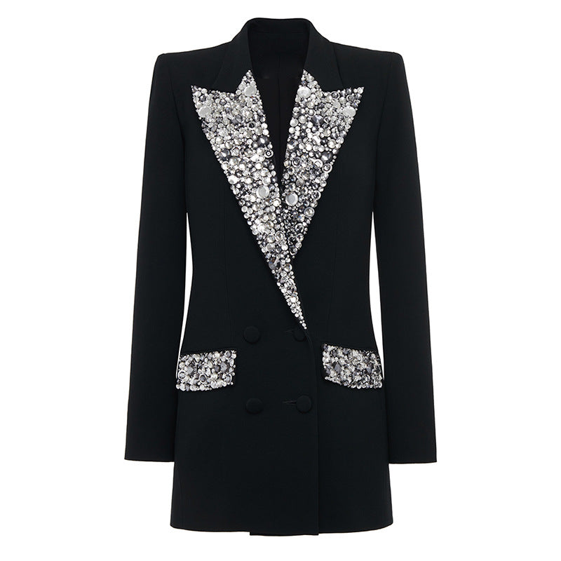 Goods Stars Handmade Gorgeous Heavy Industry Beads Diamond Embedded Slim Fit Long Blazer