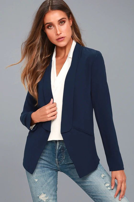 Elegant Women Clothing Coat Top Solid Color Slim Fit Long Sleeves Solid Color Small Blazer