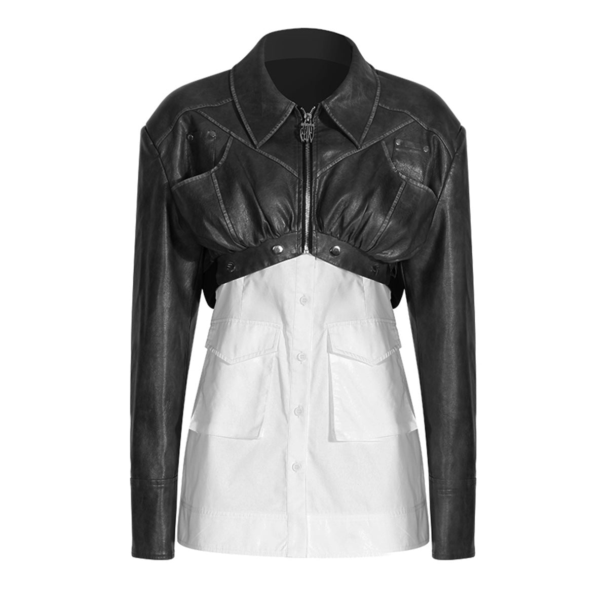 Faux deux pièces veste de moto femmes automne rétro rue Sexy Niche détachable veste courte