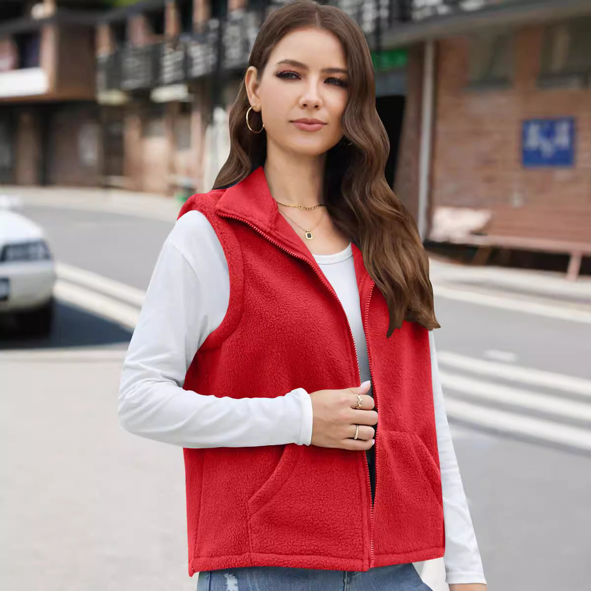 Gilet en polaire à col zippé pour femme