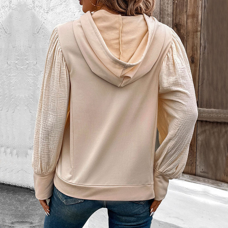 Pull à capuche d'automne à manches bouffantes pour femme