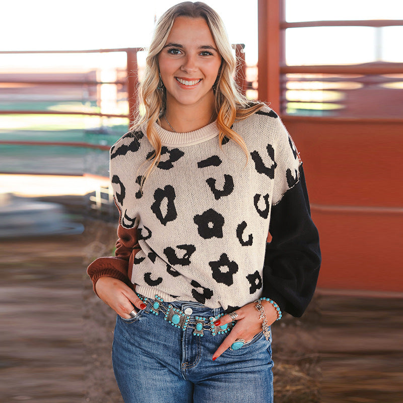 Jersey de otoño, Top de manga larga para mujer, suéter cálido a juego con estampado de leopardo y personalidad para mujer