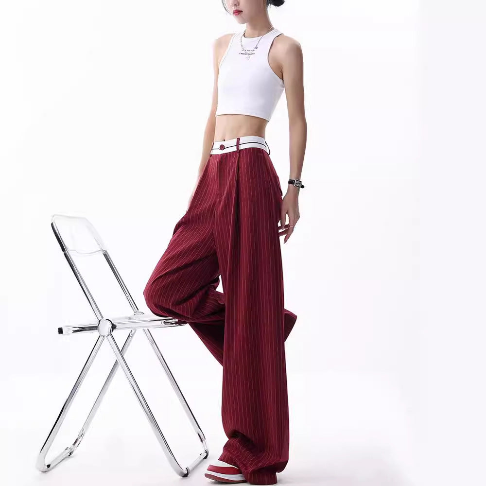 Striped Suit Pants Women's Thin Loose Wide-leg Pants