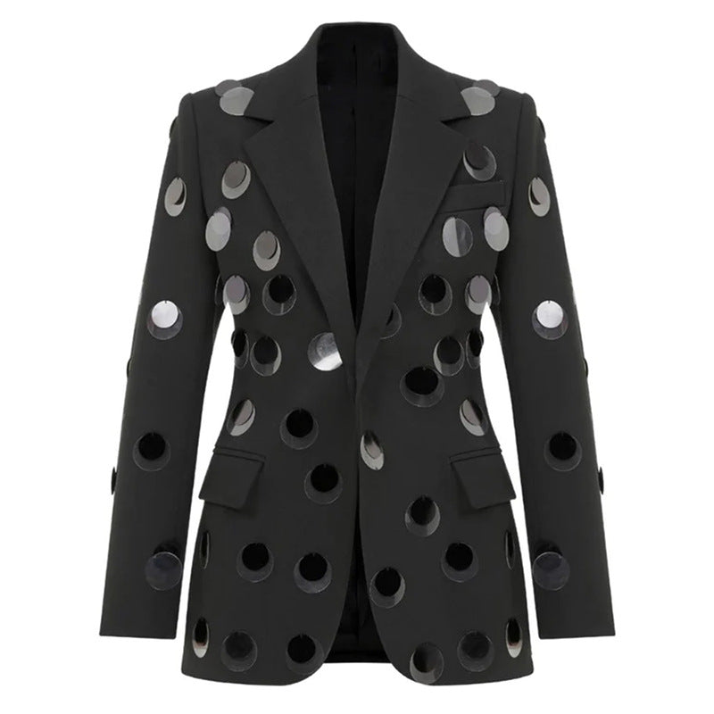 Star Personality Big Sequ One Button Slim Blazer Jacket