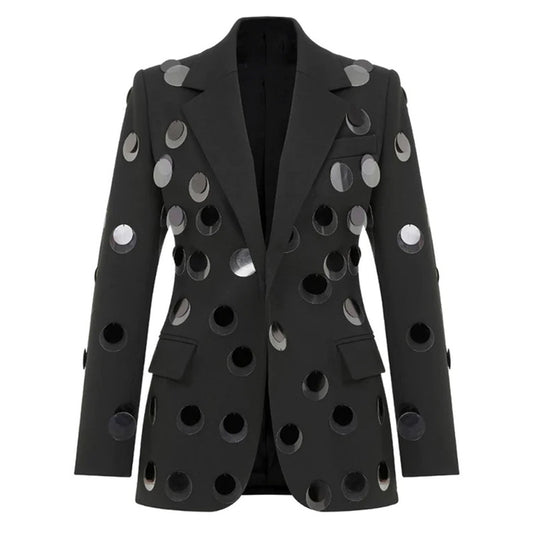 Star Personality Big Sequ One Button Slim Blazer Jacket