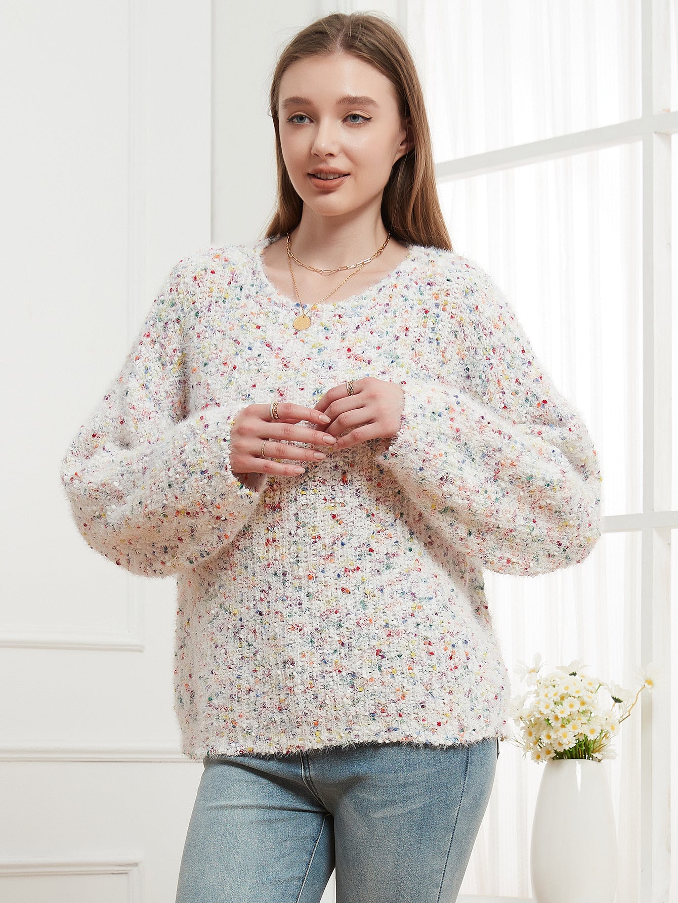 Pull tricoté à col rond pour femme, haut décontracté, doux et chaud, pour l'automne et l'hiver