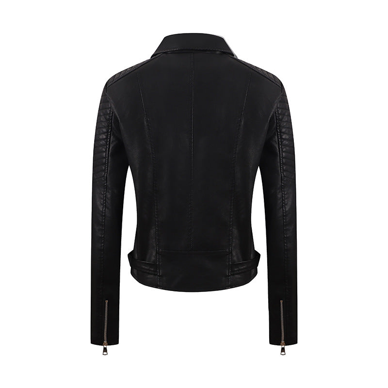 Vêtements en cuir pour femmes automne hiver similicuir femmes court cuir incliné coupe slim vêtements de moto veste en cuir lavé