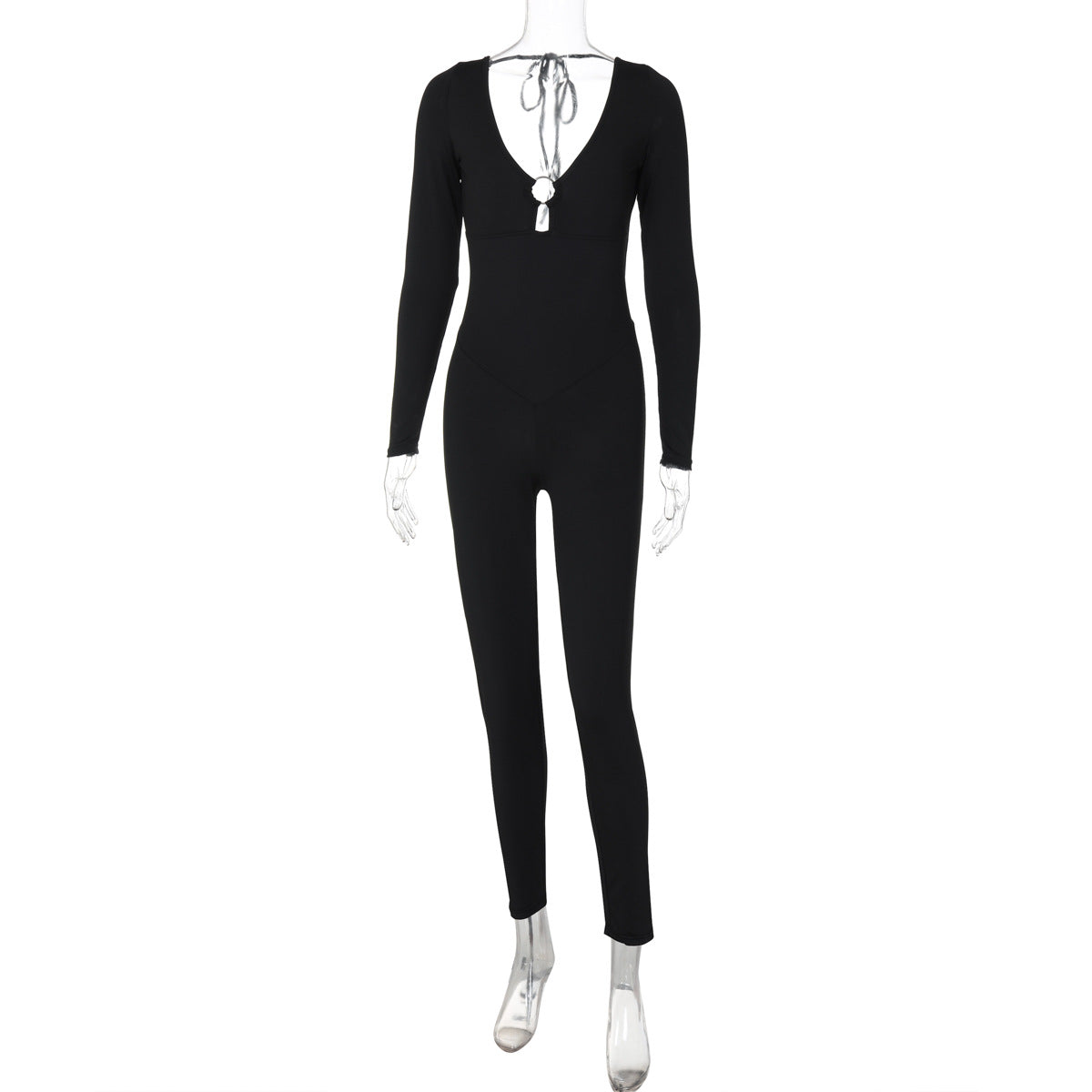 Women Clothing Winter Sexy Backless Long Sleeves Skinny Hip Raise Jumpsuit