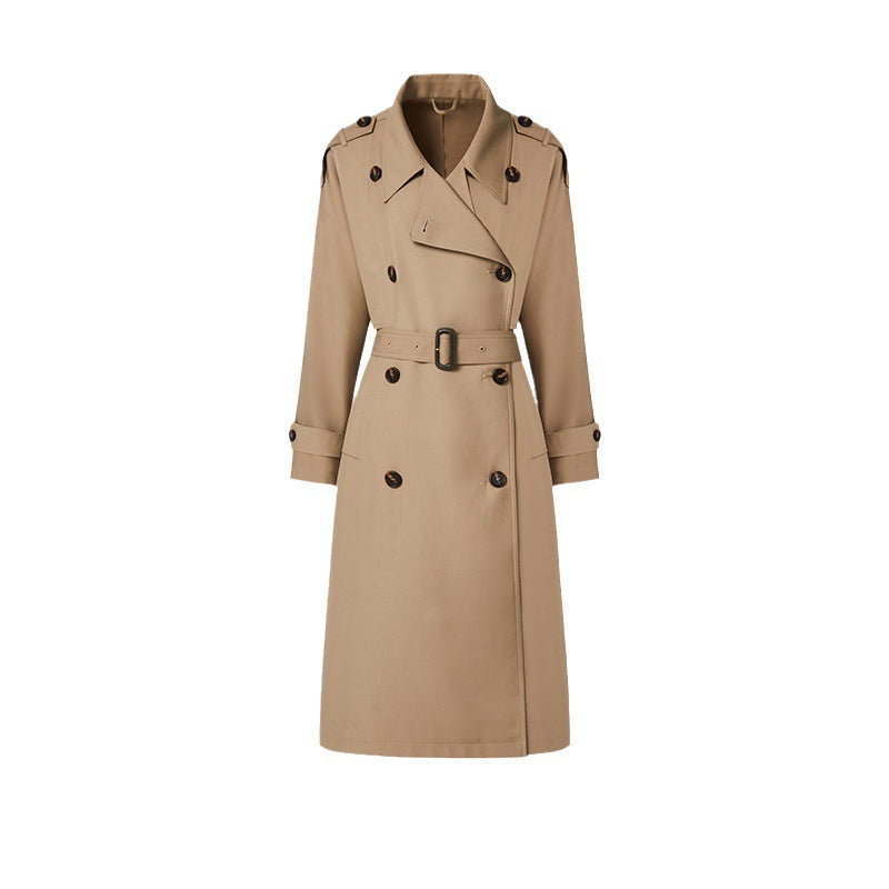 Element automne britannique rétro Double boutonnage sur le genou allongé Trench manteau pour les femmes manteau