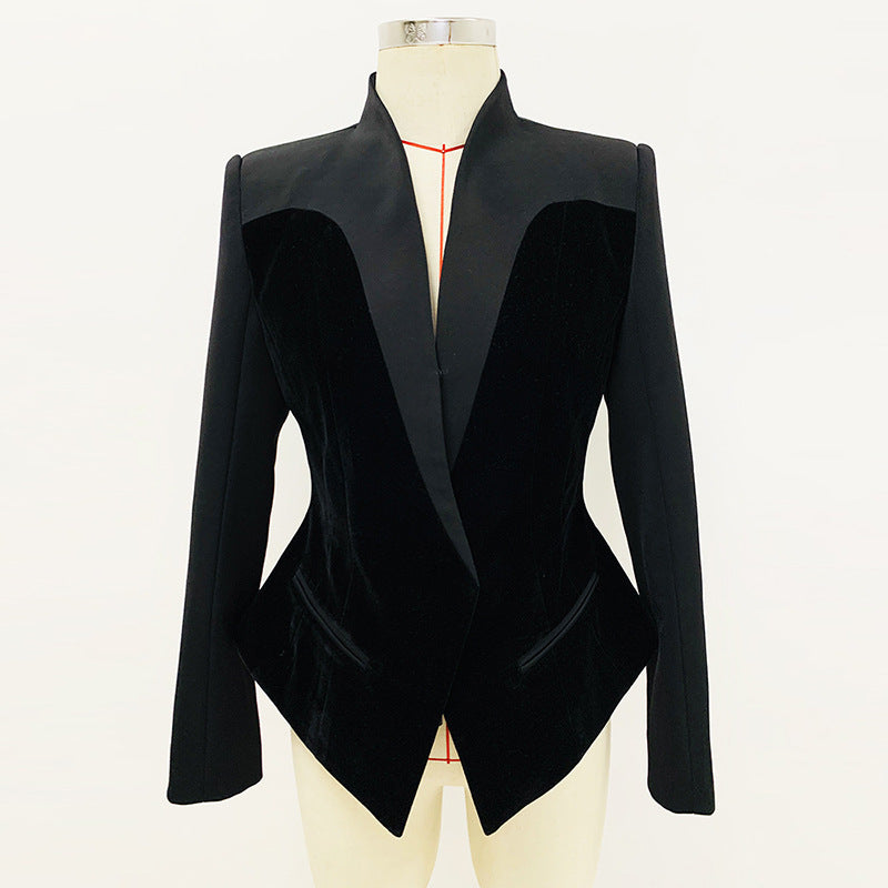 Blazer con costuras de terciopelo con perfil de estructura delgada y estrellas de otoño e invierno