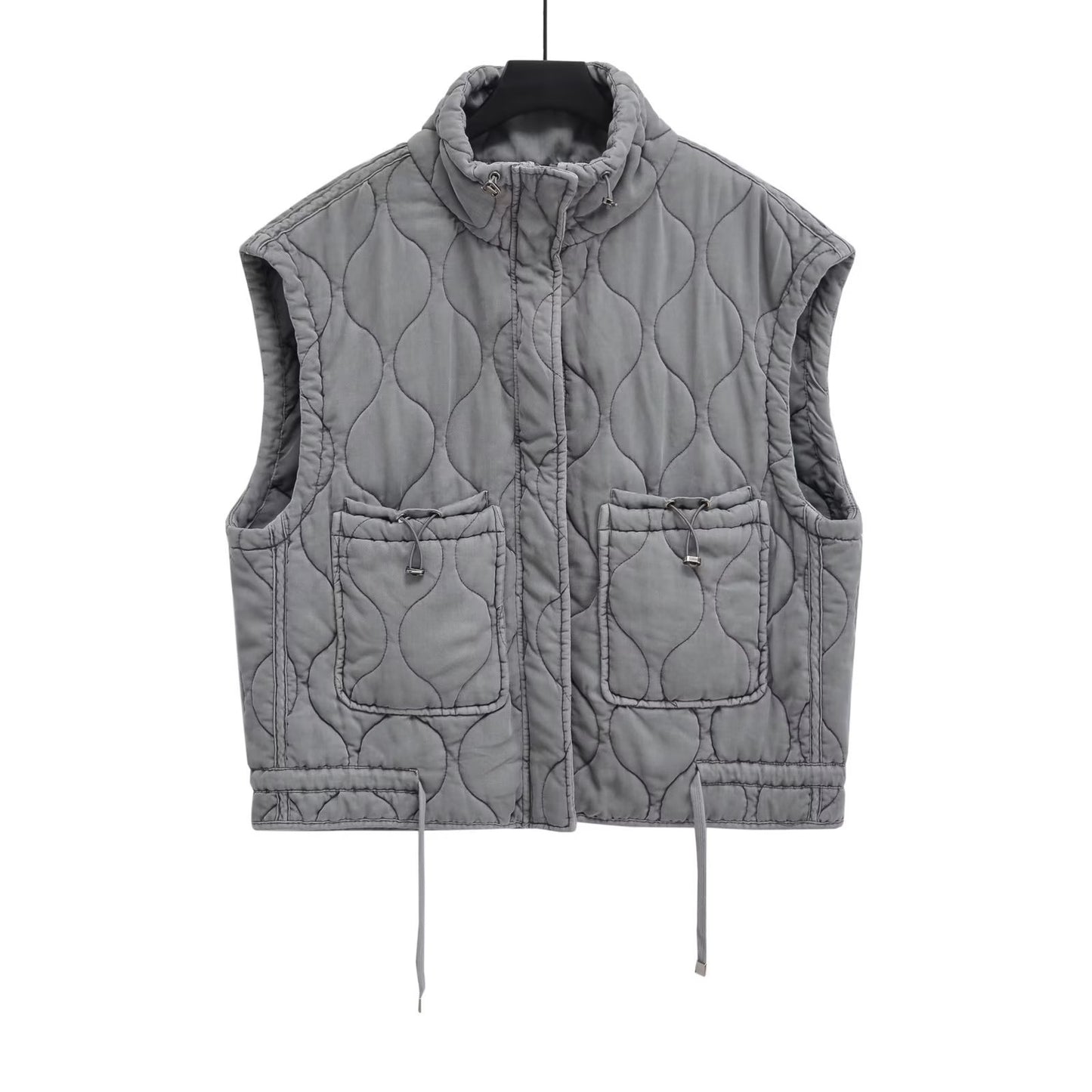 Gilet rembourré décontracté en coton lavé Tencel pour femme, automne