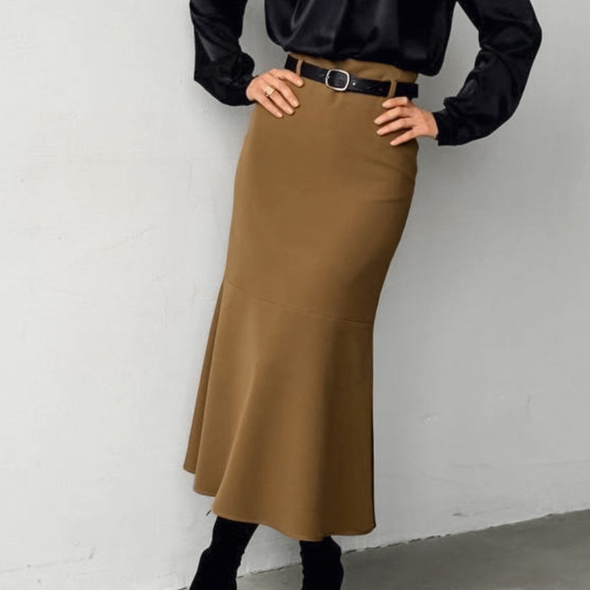 Jupe queue de poisson taille haute marron slim automne mode élégante robe femme de haute qualité sans ceinture