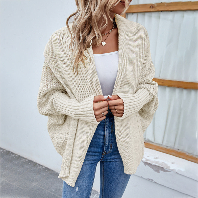 Automne hiver femmes pull tricoté couleur unie manches chauve-souris pull Cardigan manteau femmes