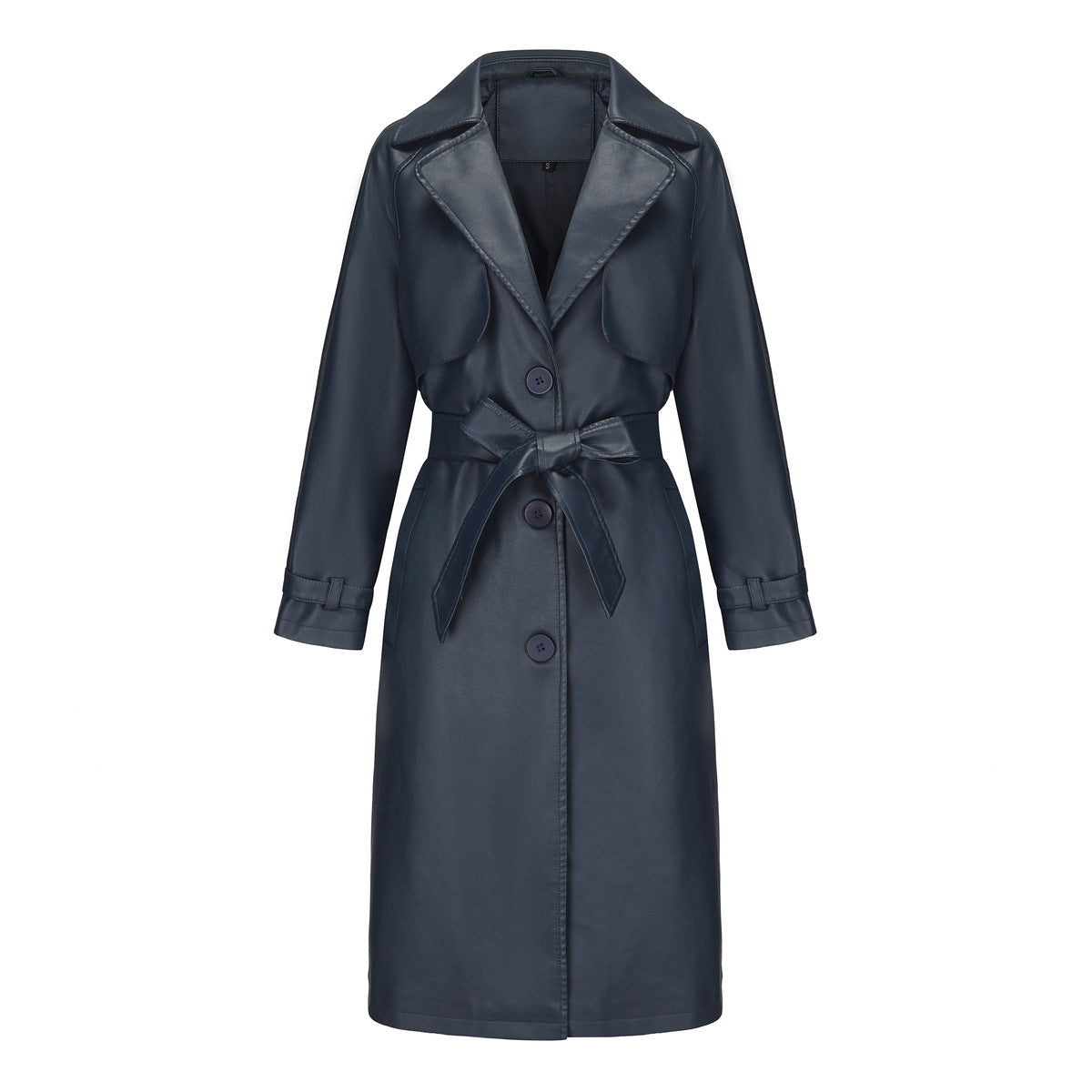 Printemps Automne Femmes Trench-Coat Longue Veste Ample Manteau En Similicuir Femmes Oversize Classique Col Rabattu Manteau Contenant Une Ceinture