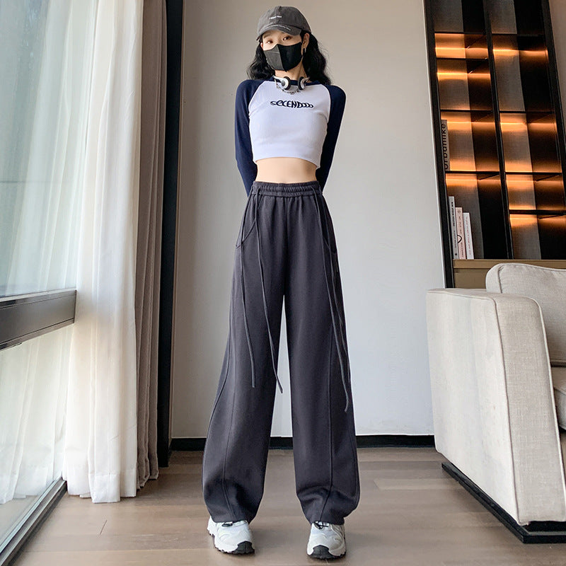 American Multi-color Straight Wide Leg Banana Pants High Waist Casual