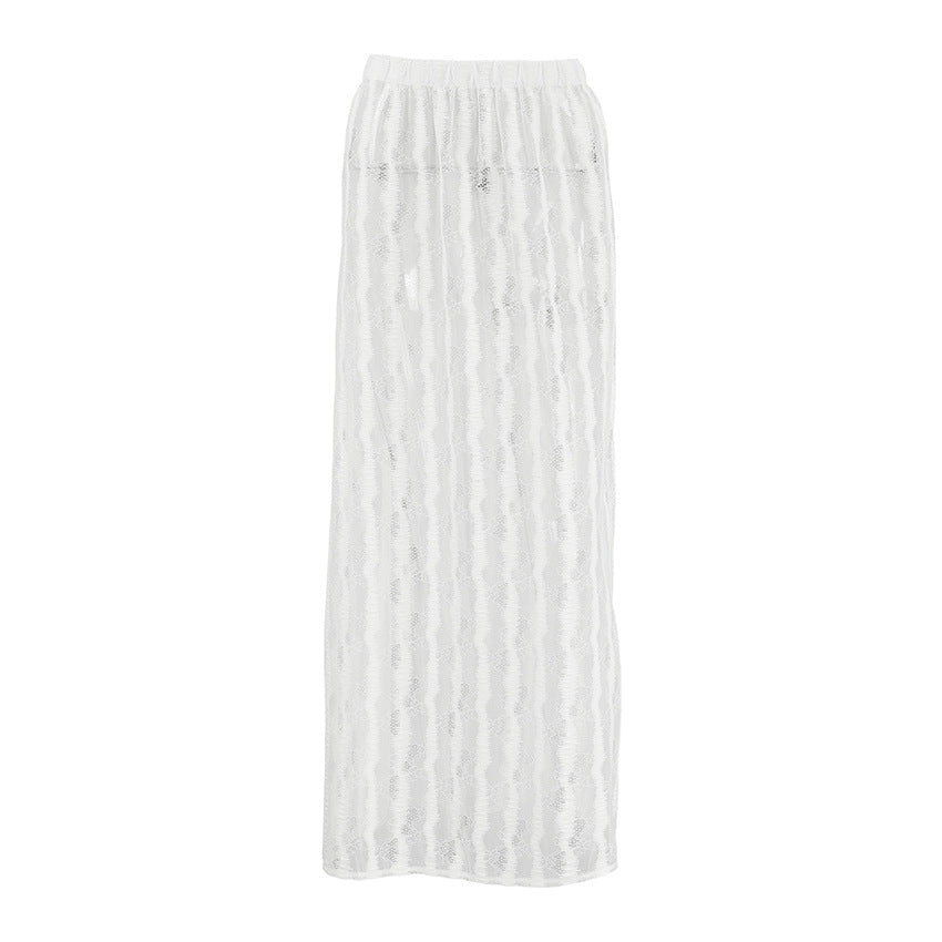 White Autumn Winter Jacquard High Waist Skirt Straight All Matching Long Skirt for Women